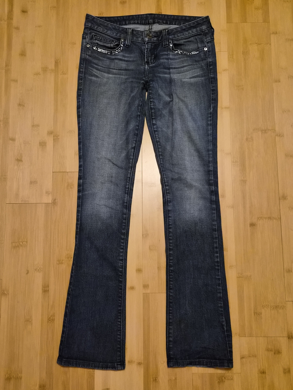​Vintage GUESS Rhinestone Pocket Flare Jeans Y2K Medium Wash Size 27